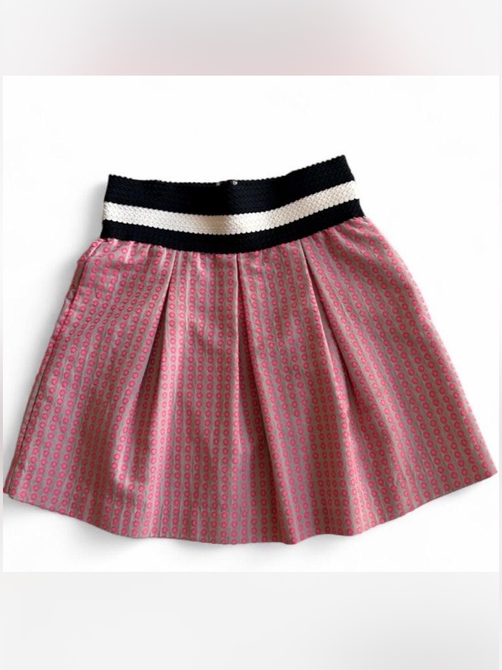 Maeve Pink Printed Circle Skirt with Black & White Striped Waistband